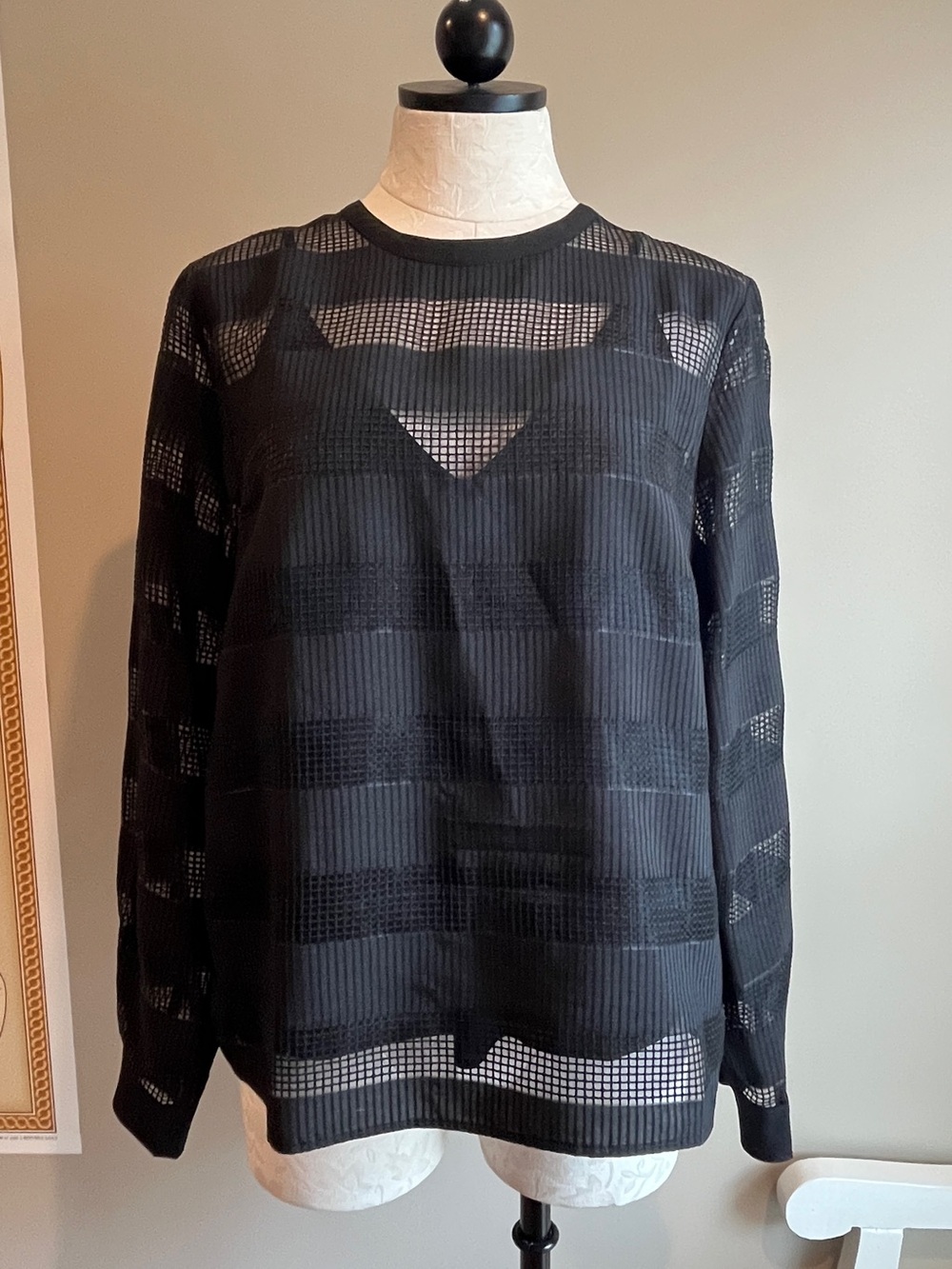 Wish Black Sheer Knit Long-Sleeve Top